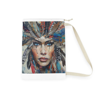 Bohemian Feather Laundry Bag - Chic laundry accessory with whimsical feather design