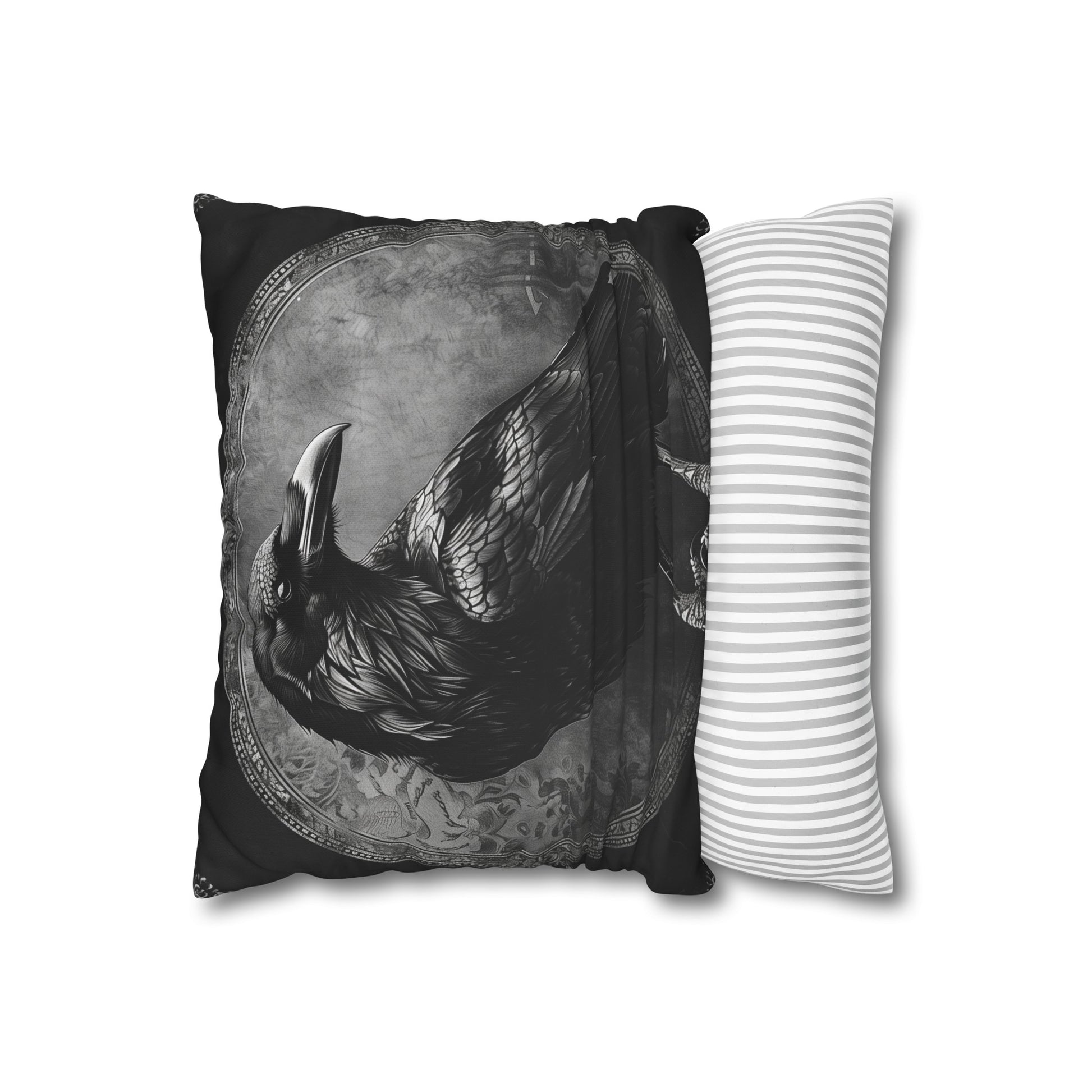 "Raven's Shadow Pillowcase - Gothic design featuring a striking raven on high-quality material, perfect for all seasons. Embrace the mystique now!"