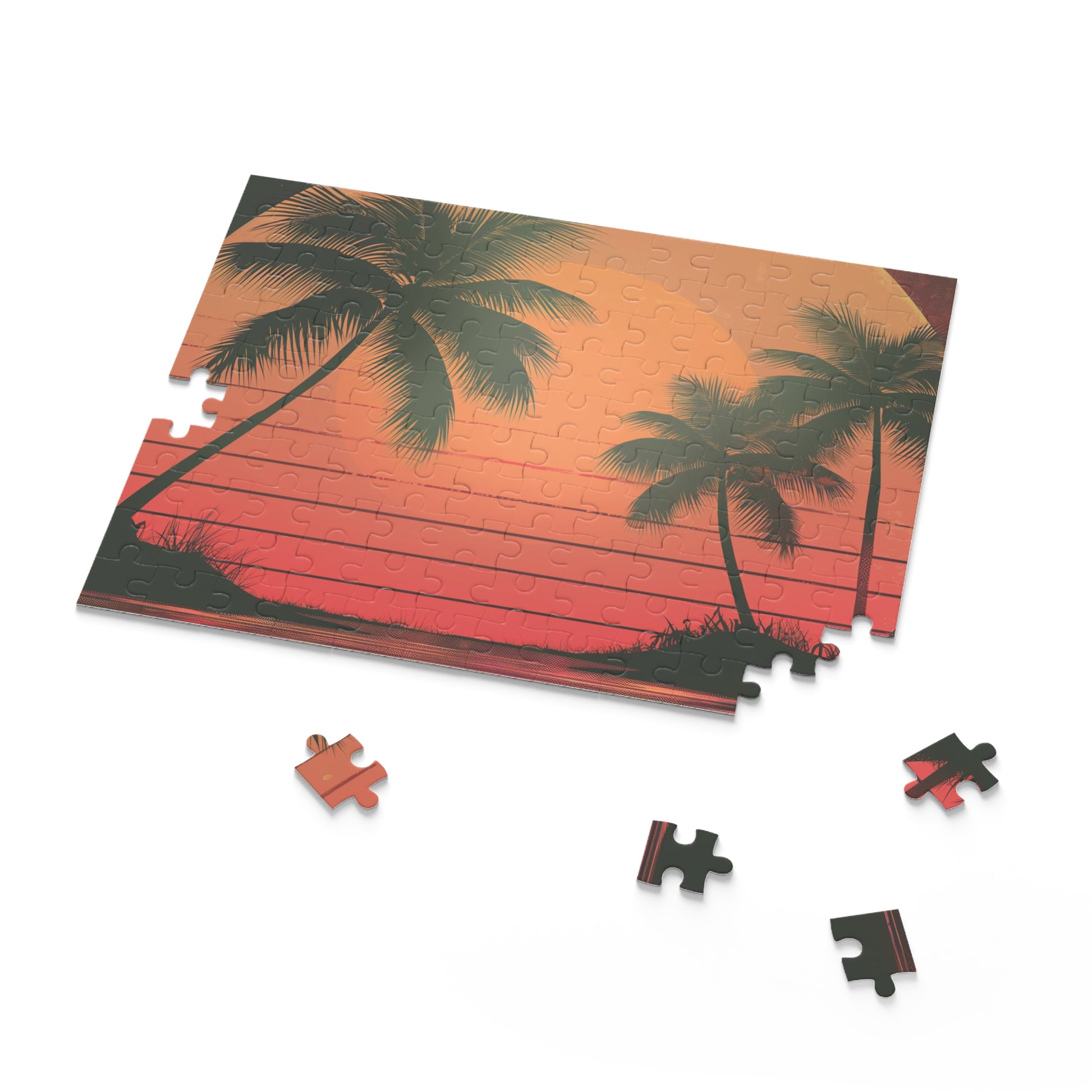 Retro sunset palm tree jigsaw puzzle for relaxation