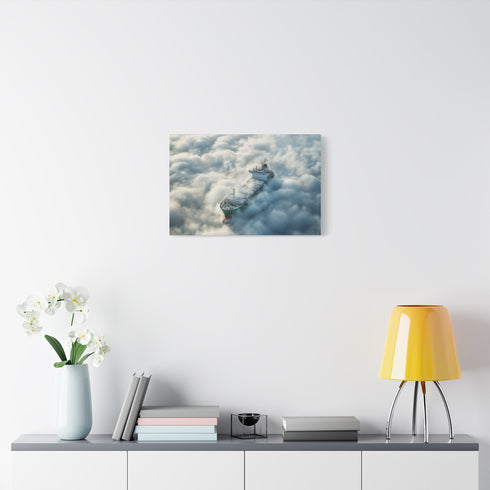 Ship Sailing Through Frozen Clouds — Canvas Wall Art — Kiln-Dried Pine Frame & Ready-to-Hang Back View