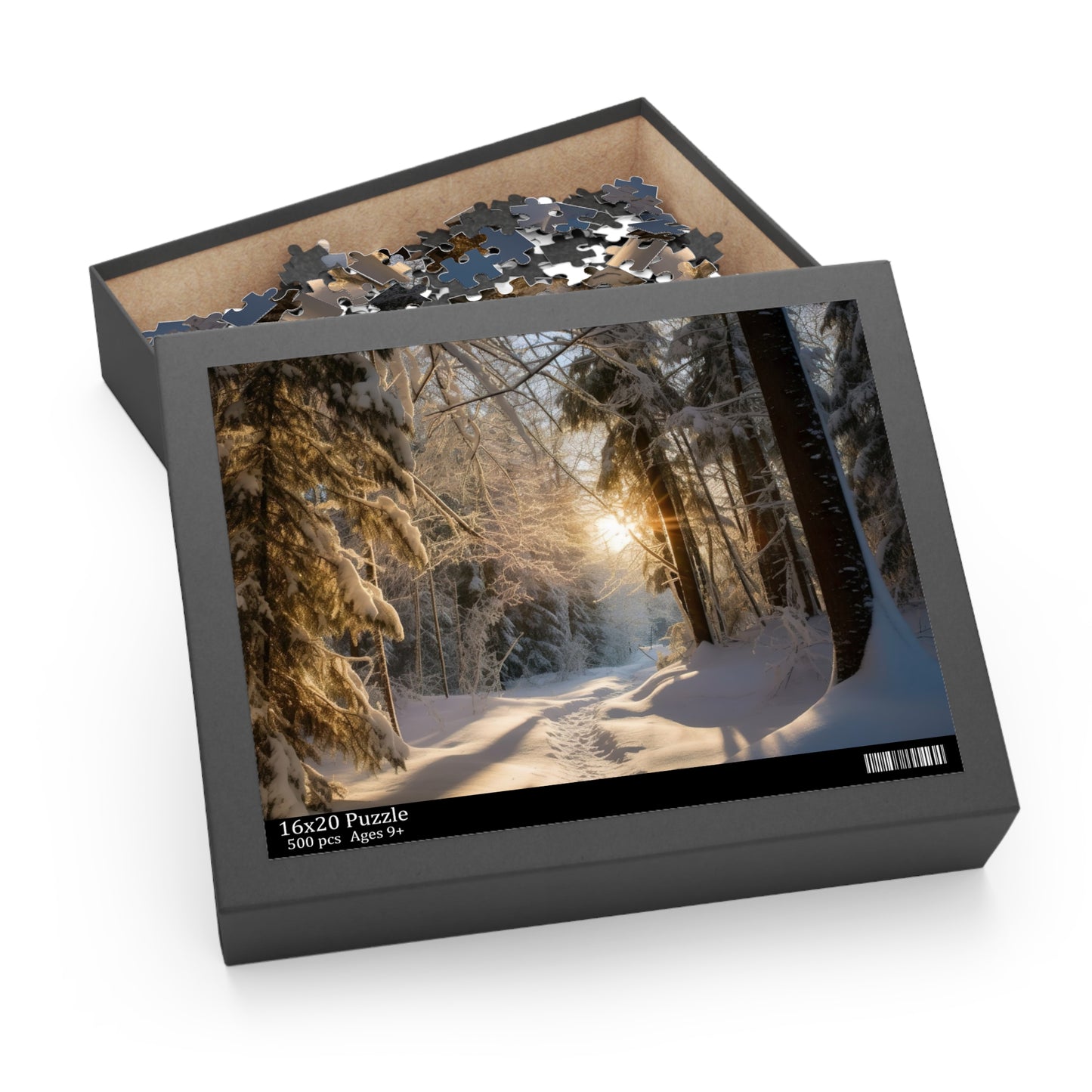 "Explore the Winter Wonderland Jigsaw Puzzle - a captivating snowy forest scene with vibrant colors and intricate details"