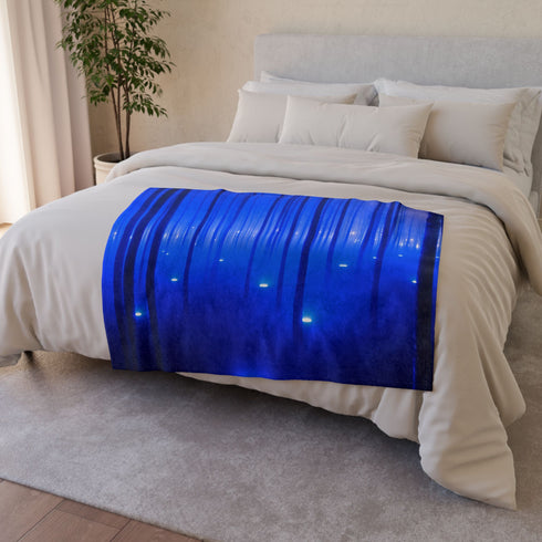 Cyber Forest with Bioluminescent Fog — Plush Fleece Throw Blanket — Product Detail View 6