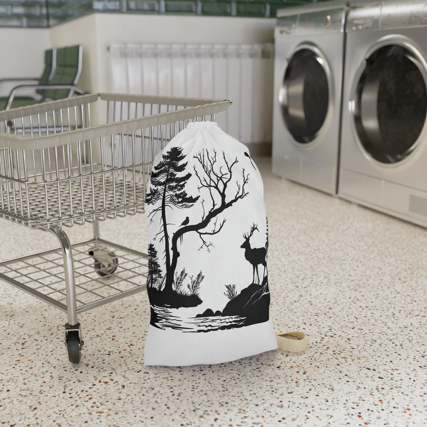 "Nature-inspired Wildlife Silhouette Laundry Bag - Elevate your laundry routine with stylish charm"