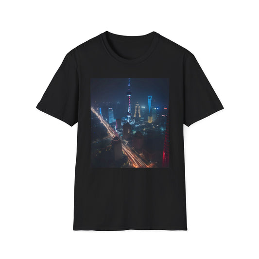 Shanghai Nights: A Symphony of Lights | T-Shirt | Bright lights, City skyline, Cityscape, Colorful, Neon lights, Night view, Shanghai night, Skyscrapers, Urban landscape, Vibrant | Prints with Passion