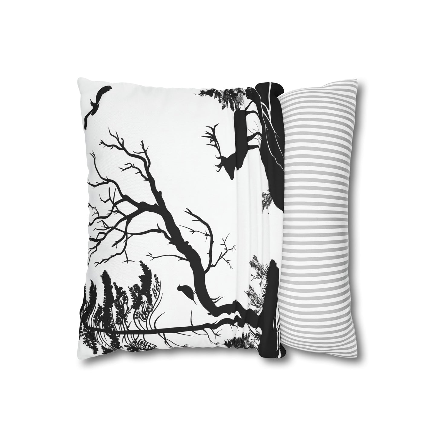 "Creature Comfort Pillowcase - High-quality, stylish bedding with forest creature silhouettes for peaceful relaxation at home. Great gift idea!"