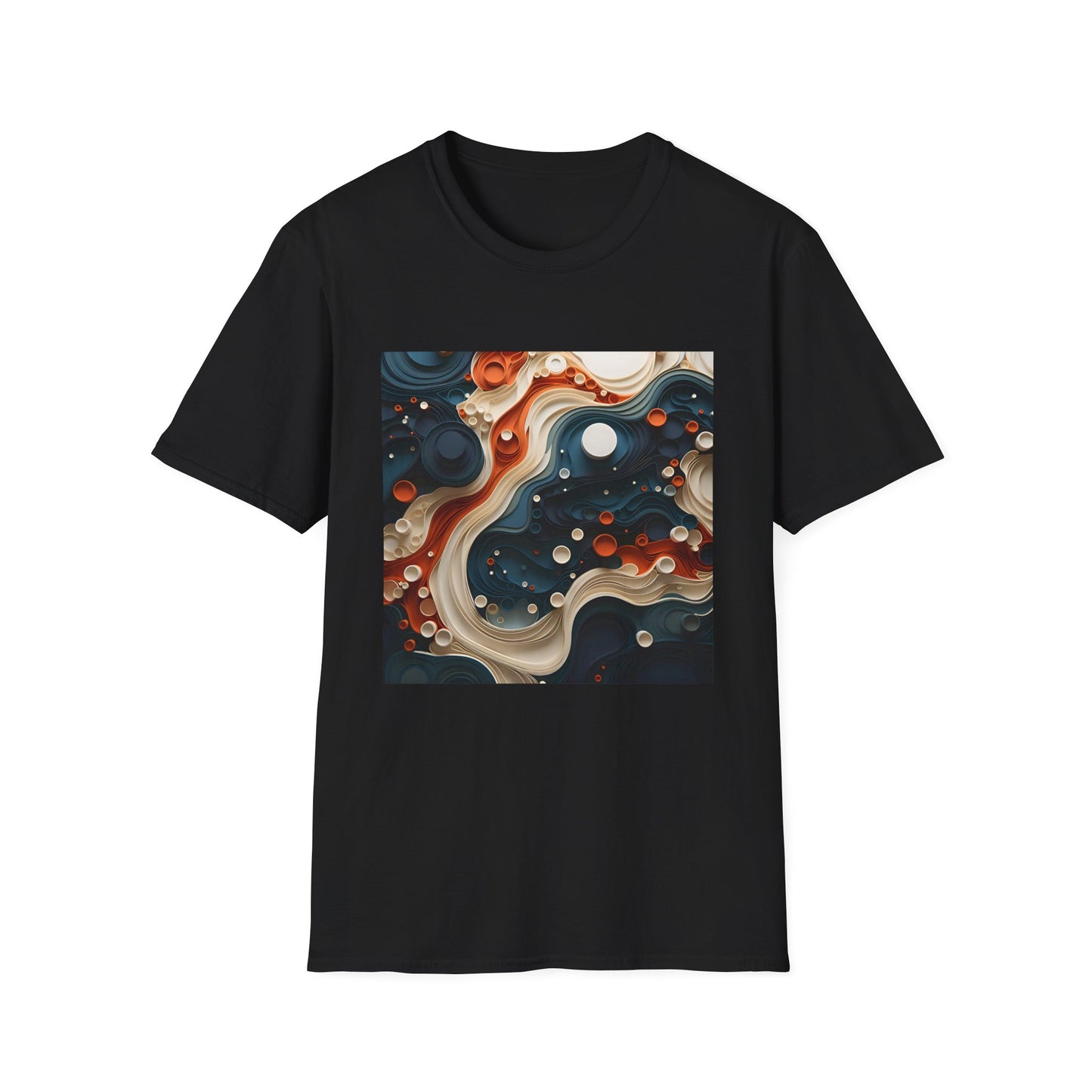 Ethereal Convergence of Form and Color | T-Shirt | Ameba texture, Circle layers, Fashion forward, Graphic tee, Mike Ruiz design, Statement piece, Streetwear style, Texture-based art, Unique design, Xuliban pattern | Prints with Passion