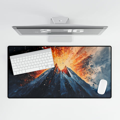 Geometric Volcano Erupting Light Shards — XL & XXL Desk Mat — Product Detail View 5
