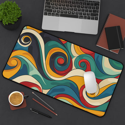 "Add personality to your workspace with Retro Waves desk mat - vibrant design for a nostalgic touch"