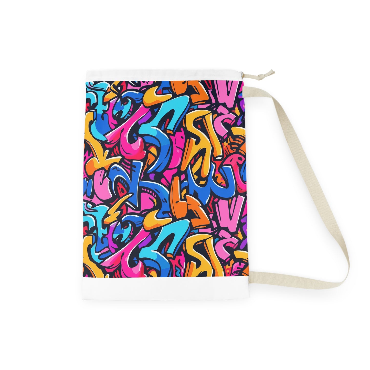 Neon Urban Graffiti Laundry Bag - Vibrant neon colors and trendy graffiti pattern for stylish laundry room decor