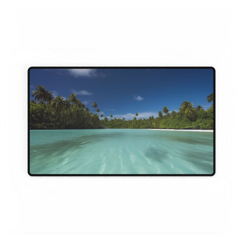 Aitutaki Lagoon Cook Islands Tropical Paradise — XL & XXL Desk Mat — Gaming & Workspace Desk Setup View