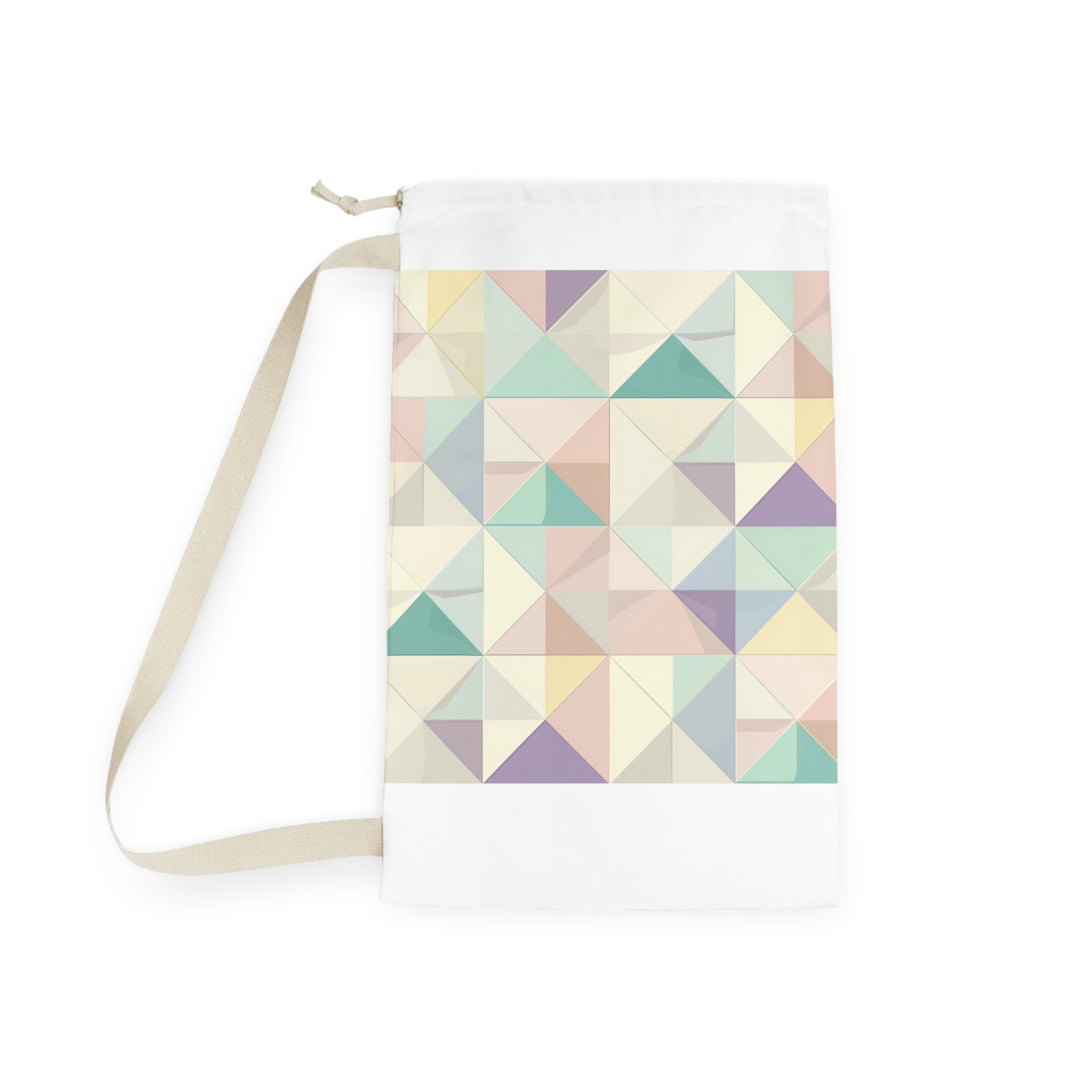 "Pastel Geo Laundry Bag - Stylish geometric pattern in soft colors for organized laundry routine"