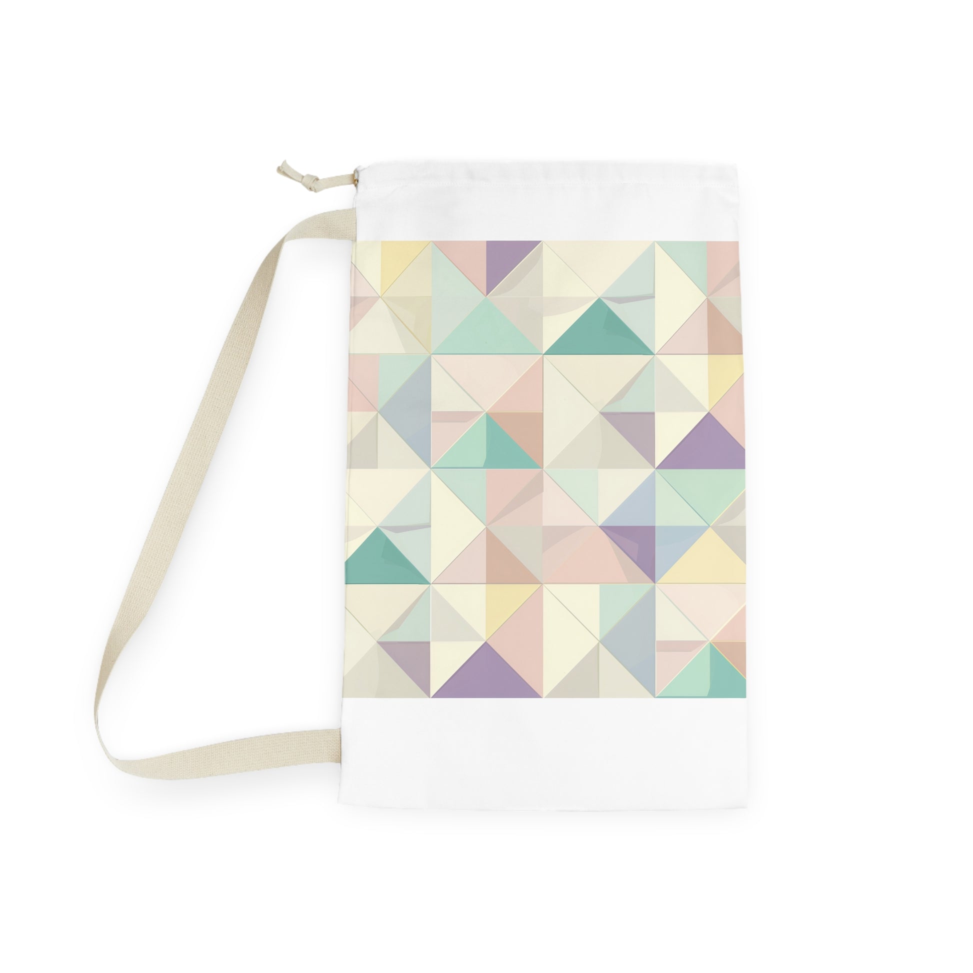 "Pastel Geo Laundry Bag - Stylish geometric pattern in soft colors for organized laundry routine"