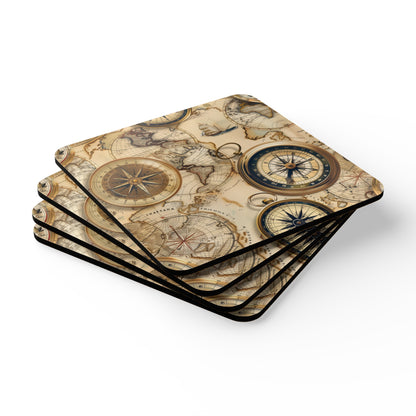 Vintage Maps Corkwood Coaster Set