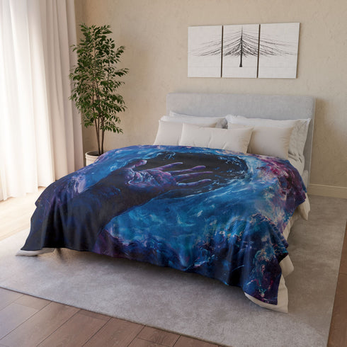 Cosmic Hand Reaching from Black Hole — Plush Fleece Throw Blanket — Product Detail View 12