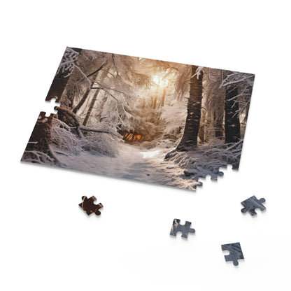 "Beautiful Winter Wonderland Jigsaw Puzzle - Serene snowy forest scene for cozy nights"