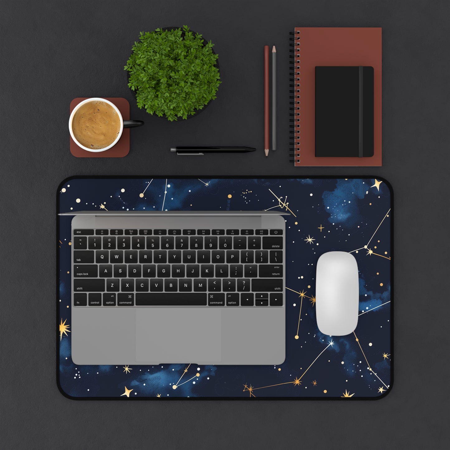 "Galactic Constellation Desk Mat - Enhance your workspace with celestial beauty and inspiration from seamless star patterns"