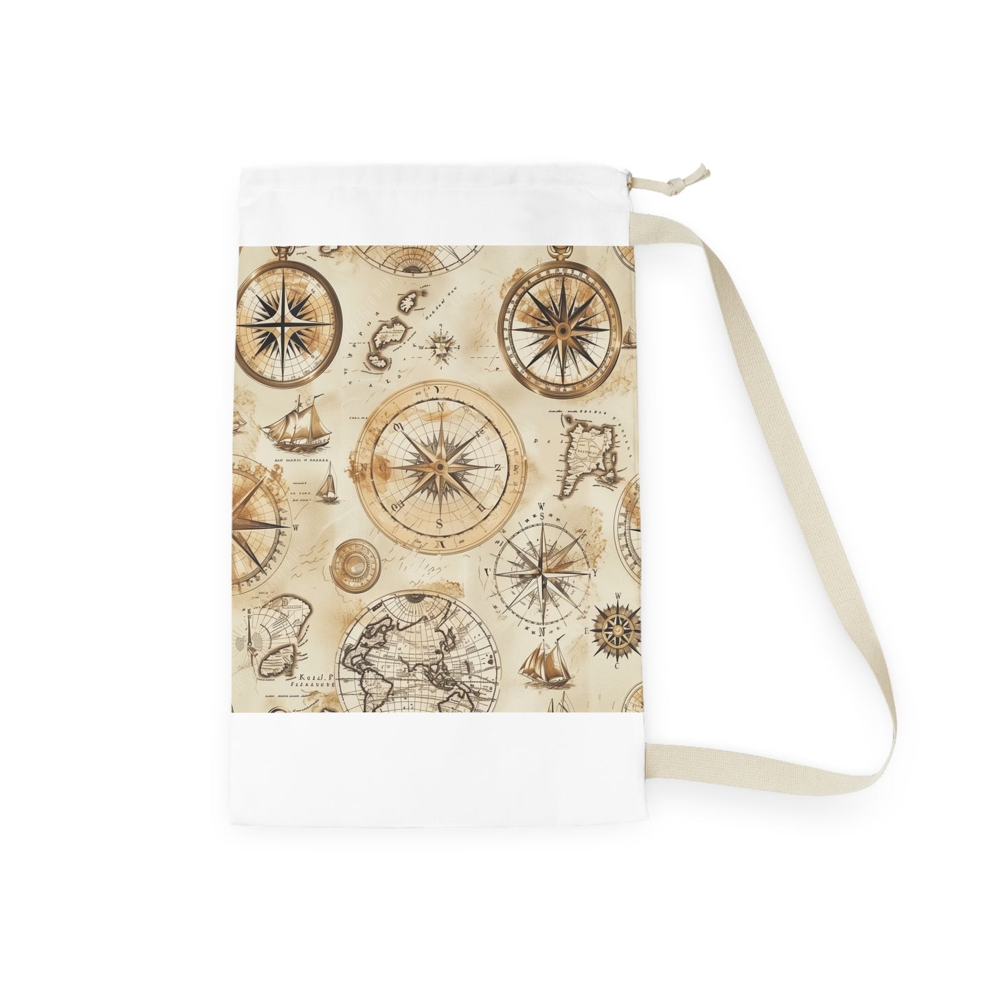 "Vintage Maps Print Laundry Bag - Travel-themed pillowcase with intricate map pattern, perfect for wanderlust enthusiasts"