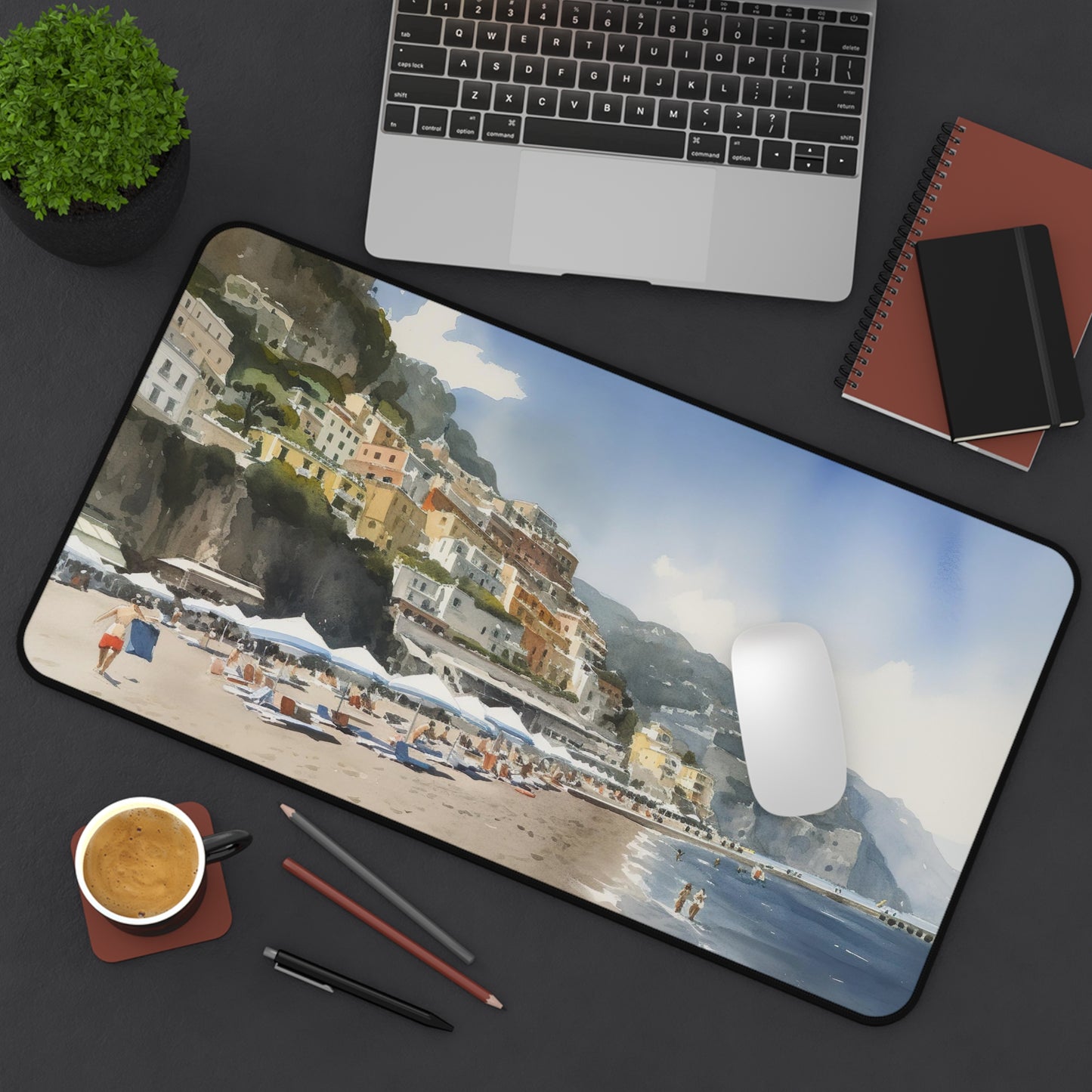 "Amalfi Coast desk mat with vibrant coastal scene for a stunning workspace upgrade"