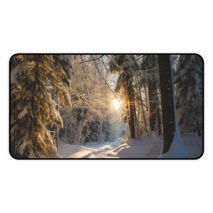 "Serene Winter Forest Desk Mat - Enhance Productivity in Style"