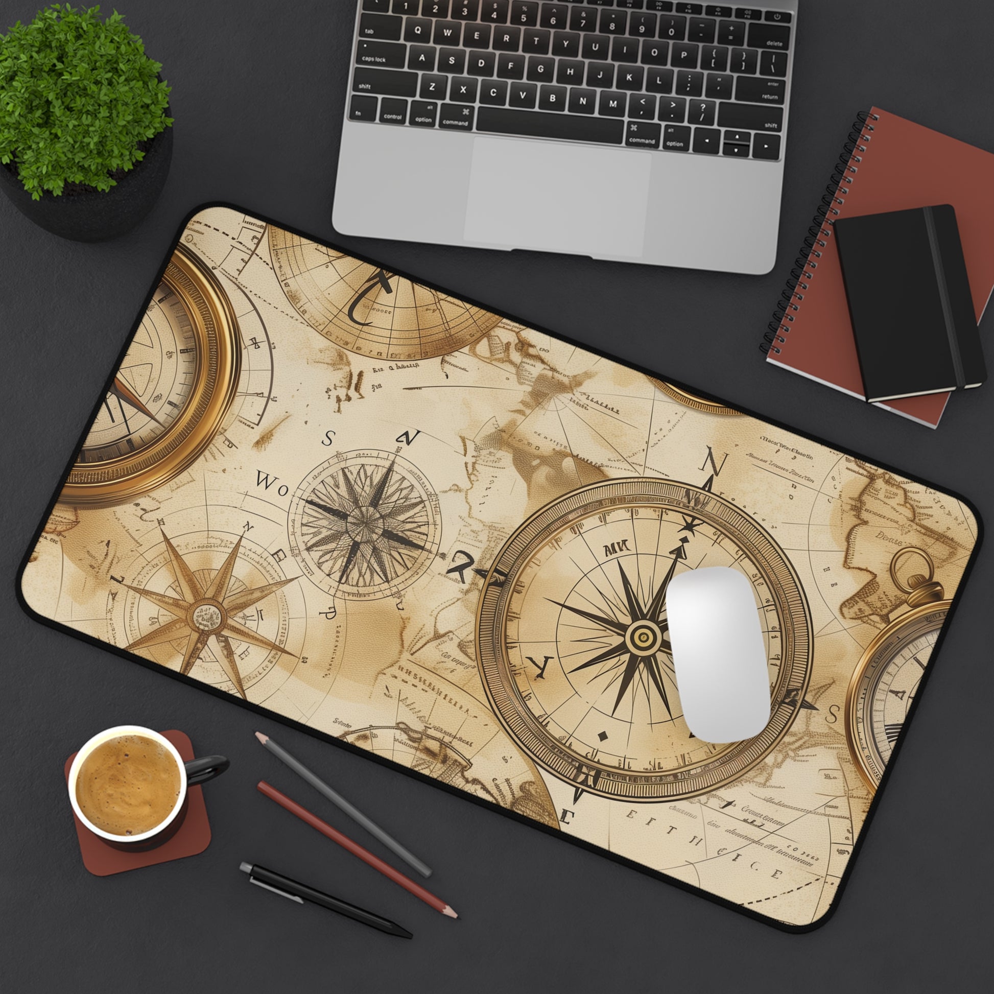 "Vintage Maps desk mat featuring antique map pattern, stylish and durable for workspace protection and nostalgia vibes"