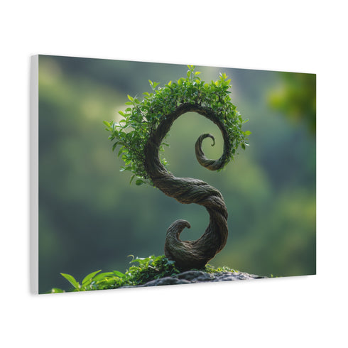Spiral Tree Growing Upside Down — Canvas Wall Art — Side Profile & Stretched Corner Detail
