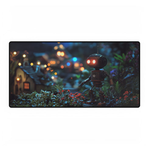 Robot Tending Starlight Garden — XL & XXL Desk Mat — Full Top-Down Artwork View