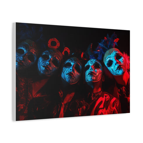 Carnival Masks in Dramatic Lighting — Canvas Wall Art — Side Profile & Stretched Corner Detail