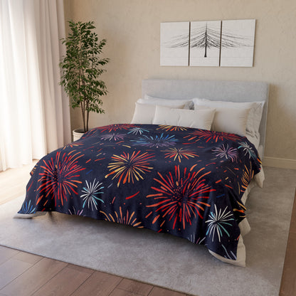 this blanket is perfect for cuddling up on the couch or keeping warm on chilly nights. The vibrant design will brighten up any room and make a statement in your home decor. Whether you're watching fireworks or just looking to add some excitement to your living space