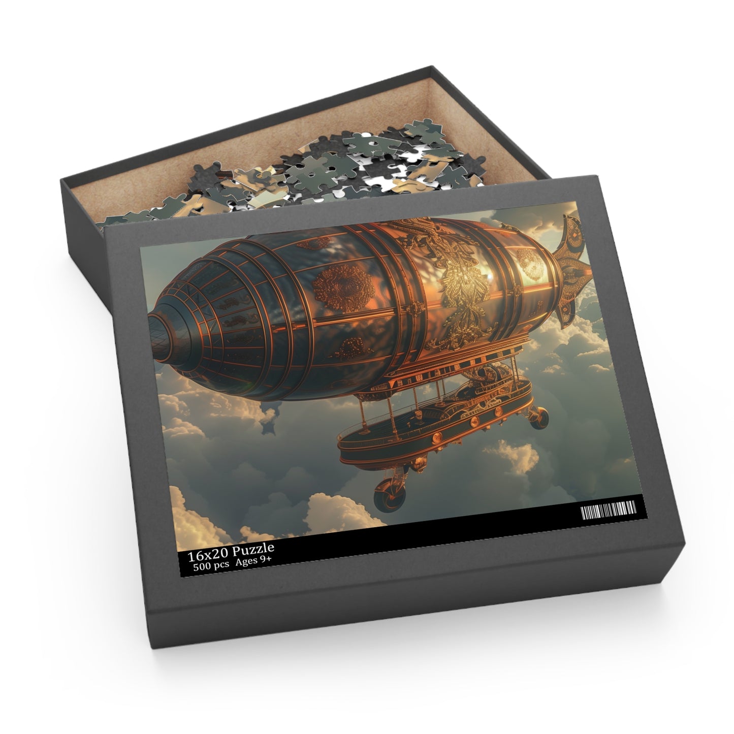 "Skybound Steampunk Airship Jigsaw Puzzle - Captivating and intricate design, perfect for a challenging game night"