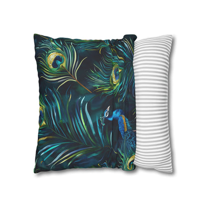 "Vibrant blue peacock feather pillowcase for elegant bedroom decor"