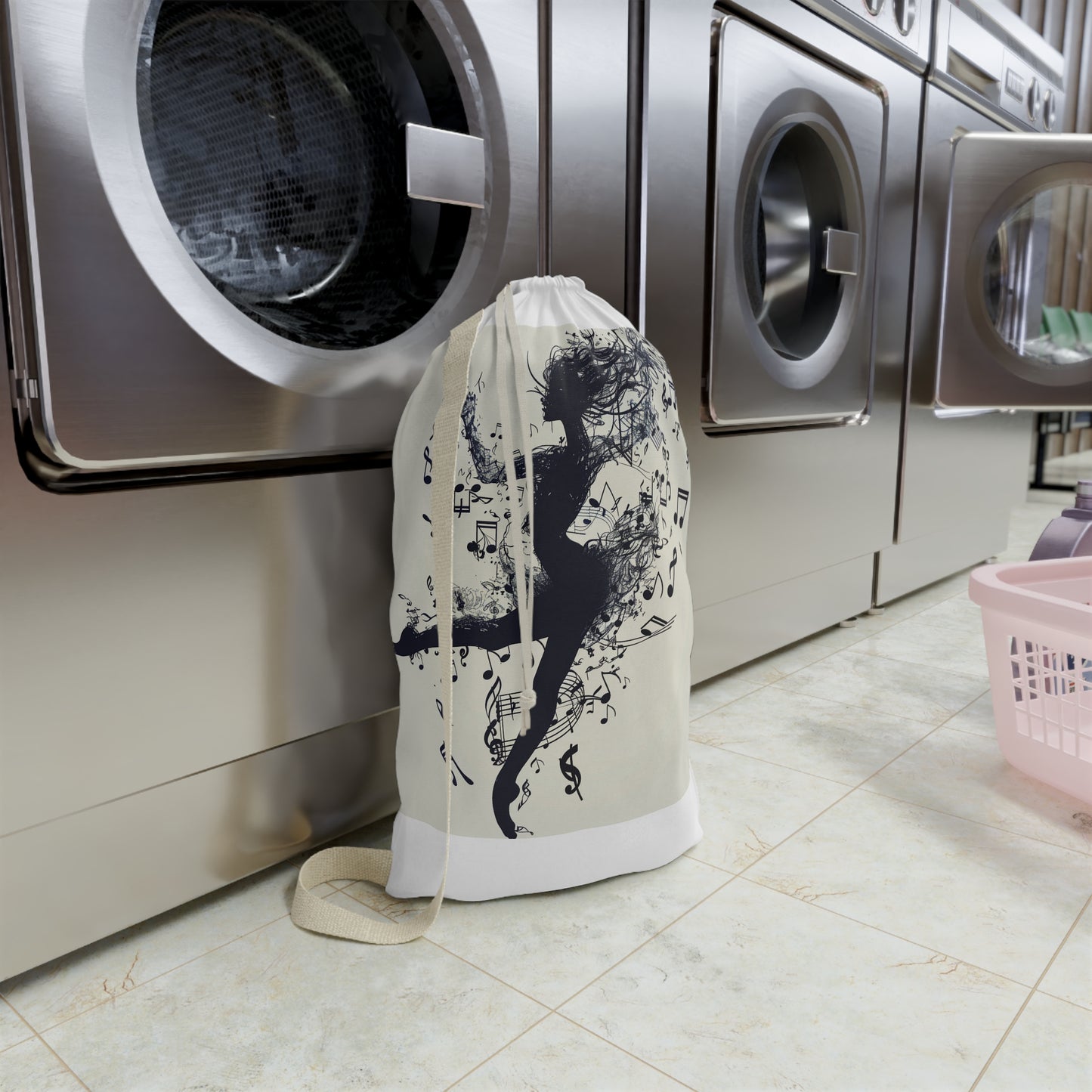 Stylish dancer and musical notes laundry bag for an artistic touch to your chores.