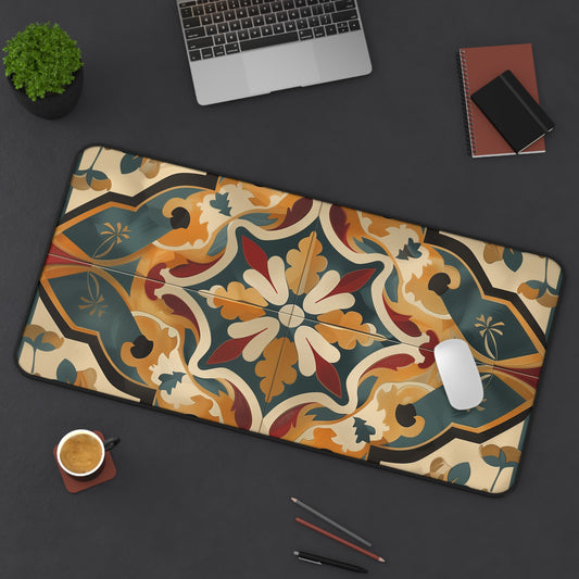 "Artisan Tiles Desk Mat - Elegant workspace accessory with traditional tile pattern design"