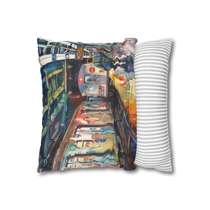 "NYC Subway Watercolor Dreams Pillowcase - Vibrant city-inspired design, high-quality material, perfect for all seasons. Buy now!"