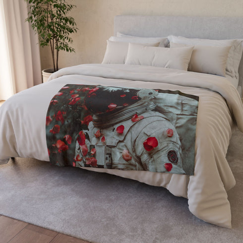 Spacesuit Blooming with Rose Petals Plush Fleece Throw Blanket