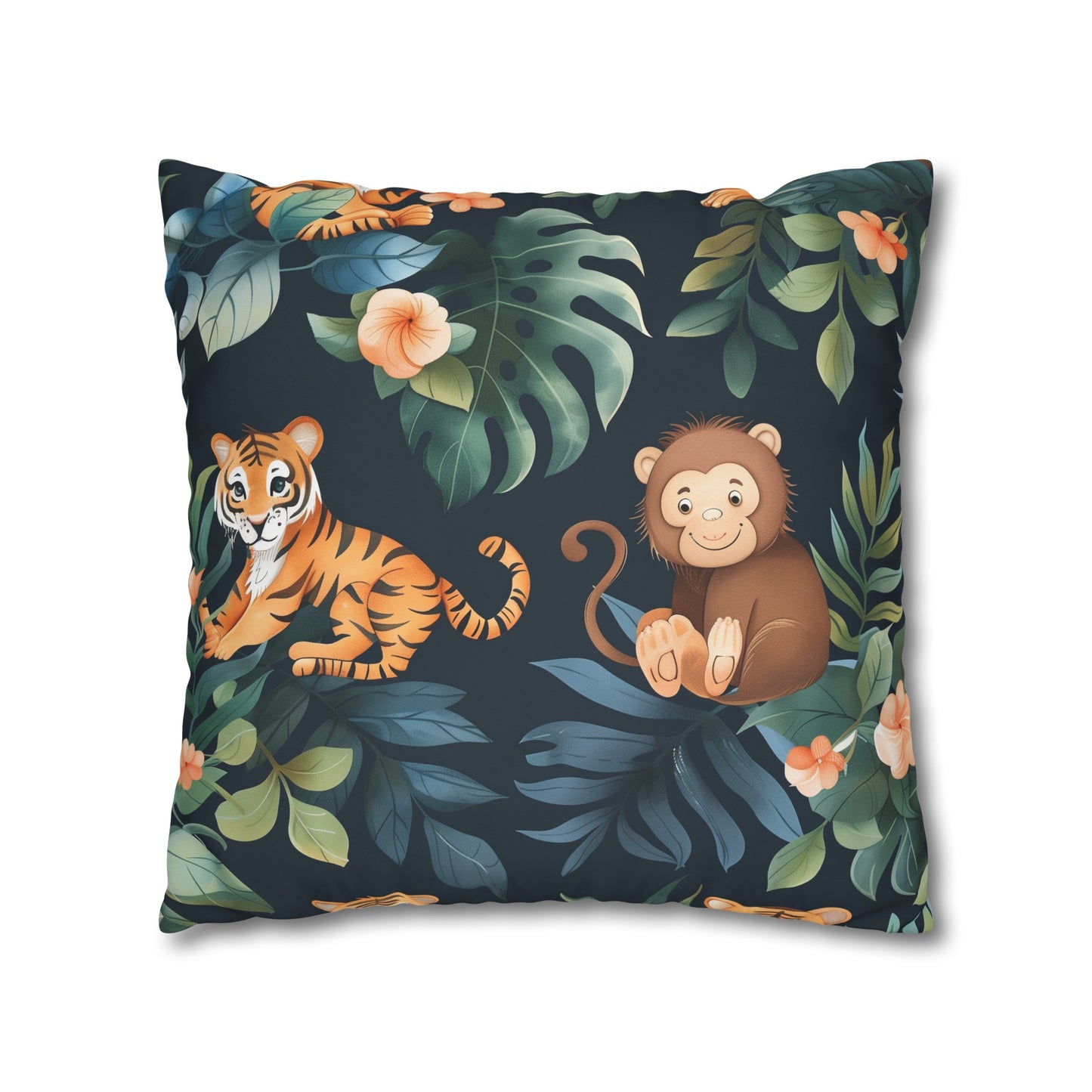 "Wild Tiger Jungle Pillow Case - Transform your bedroom with fierce tiger pattern, lush greenery, add adventure to decor"