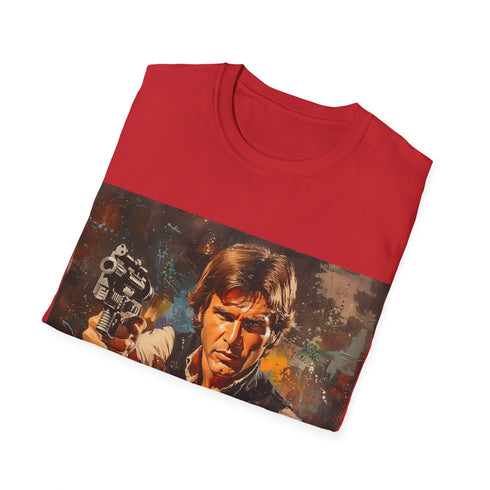 Galactic Smuggler Retro Graphic Unisex Softstyle T-Shirt in White folded view