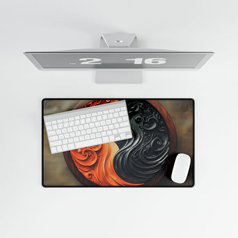 Stylized Yin Yang Made of Waves and Fire — XL & XXL Desk Mat — Product Detail View 8
