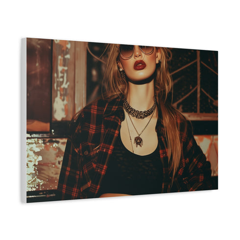 90s Retro Grunge Abstract Texture — Canvas Wall Art — Side Profile & Stretched Corner Detail
