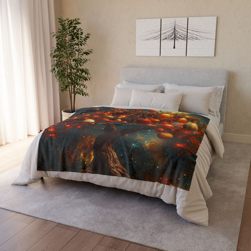 Tree with Planets Growing as Fruit — Plush Fleece Throw Blanket — Product Detail View 9
