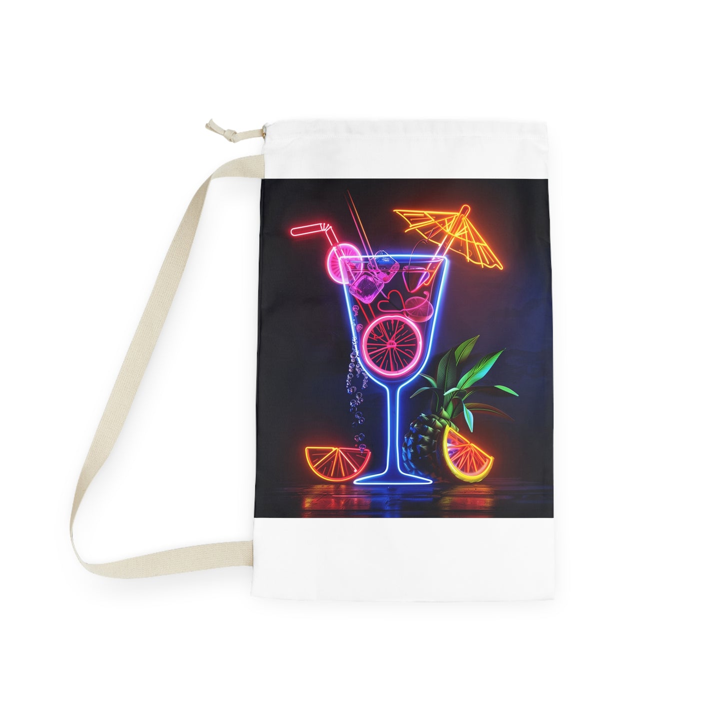 "Colorful tropical cocktail neon laundry bag for stylish organization"