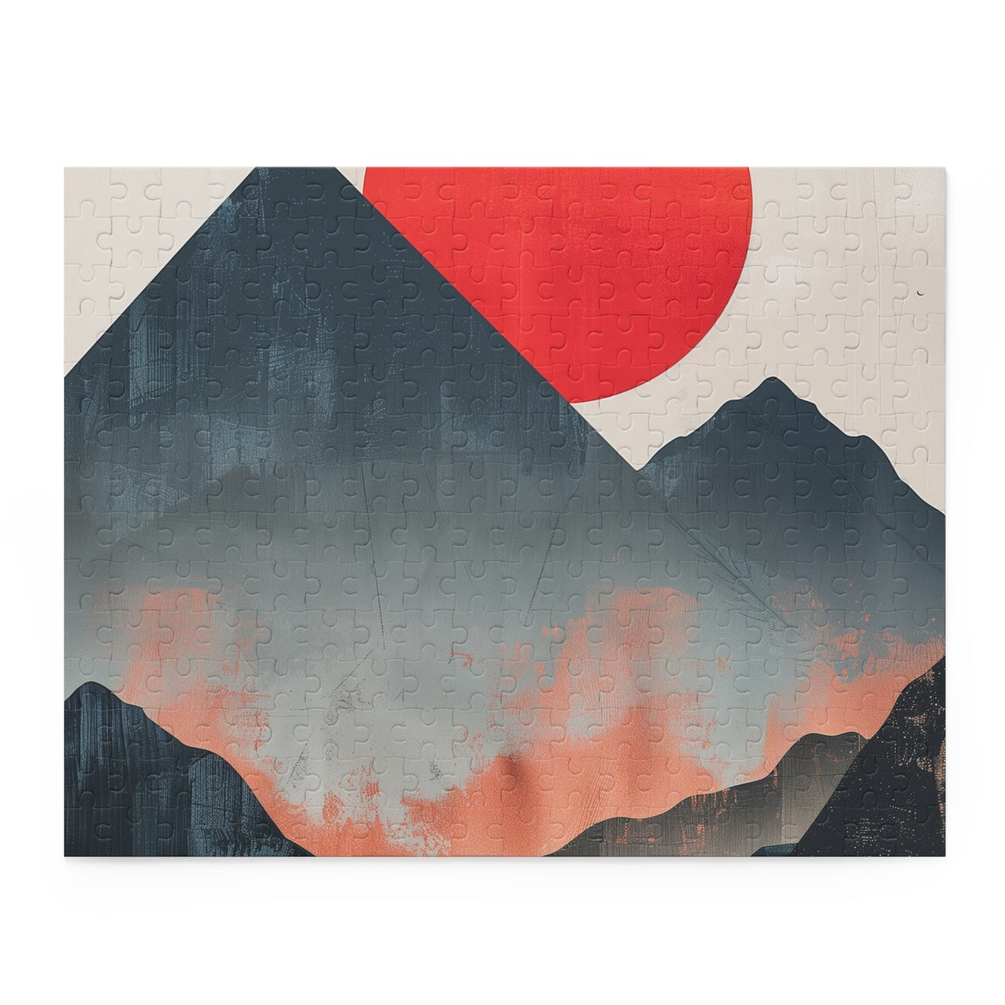 Serene Sunrise Mountain Range Jigsaw Puzzle - Relax and unwind with this captivating minimalist puzzle featuring soft sunrise hues.