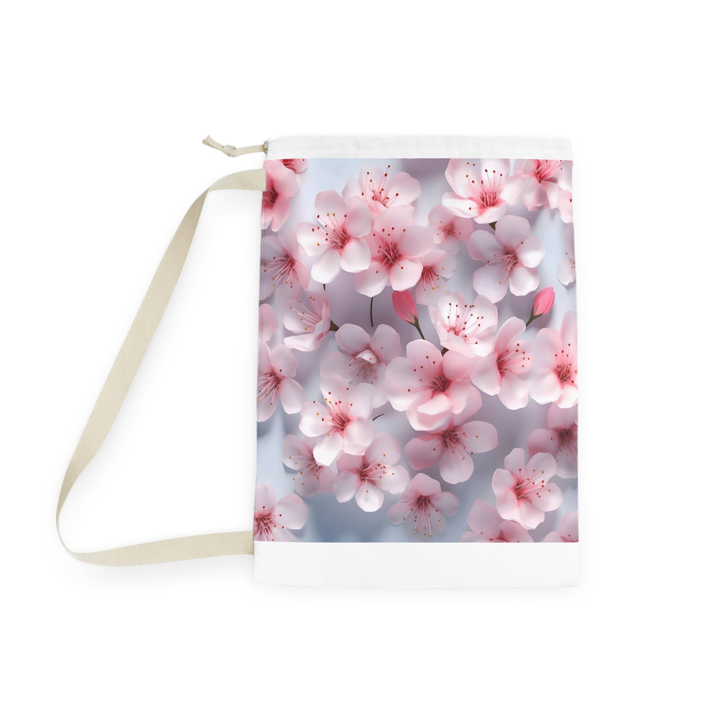 "Cherry Blossom Pattern Laundry Bag - Stylish and practical 3D design for easy laundry organization"