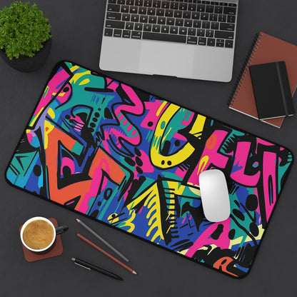 Neon Urban Graffiti Desk Mat - Bright, stylish workspace accessory with seamless neon graffiti design