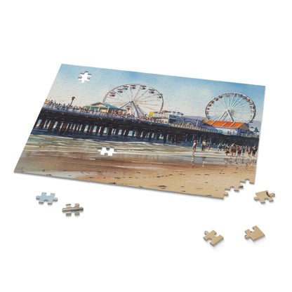 "Relaxing beach pier jigsaw puzzle with serene coastal scenery for mindfulness"