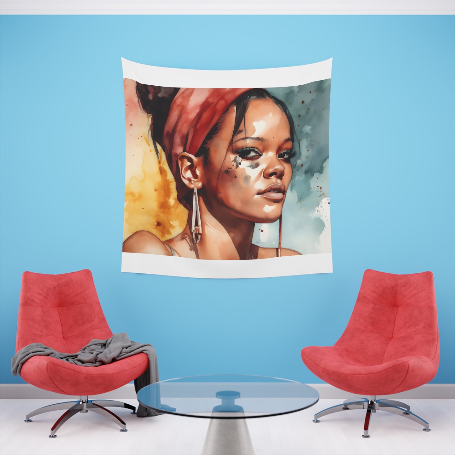 Rihanna: A Watercolor Dream Tapestry | Wall Tapestry | All Over Print, AOP, Decor, Halloween, Home & Living, Home Decor, Indoor, Spring Essentials, Sublimation, Tapestry | Prints with Passion