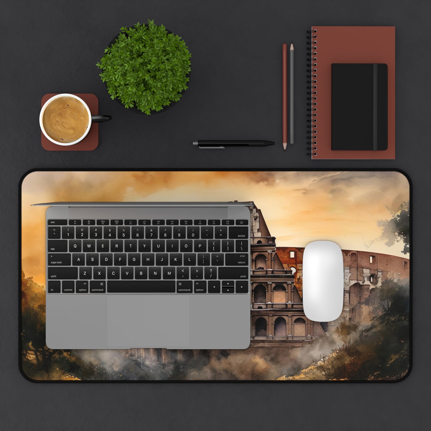 "Colosseum Sunset Desk Mat - Enhance workspace with vibrant colors and intricate details for sophistication and inspiration"