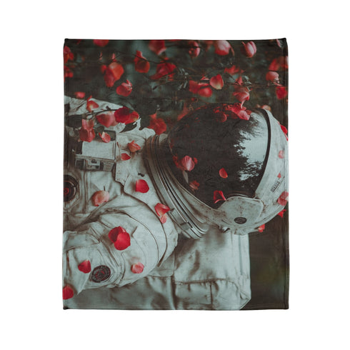 Spacesuit Blooming with Rose Petals Plush Fleece Throw Blanket
