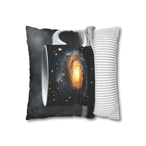 Coffee Mug with Galaxy Inside (Edition II) — 40×40 Cushion Cover — Soft Brushed Fabric Texture Close-Up