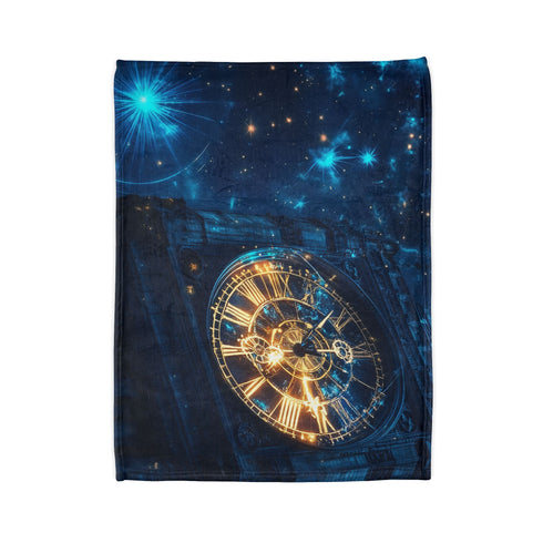 Clock Tower with Stars As Gears Plush Fleece Throw Blanket