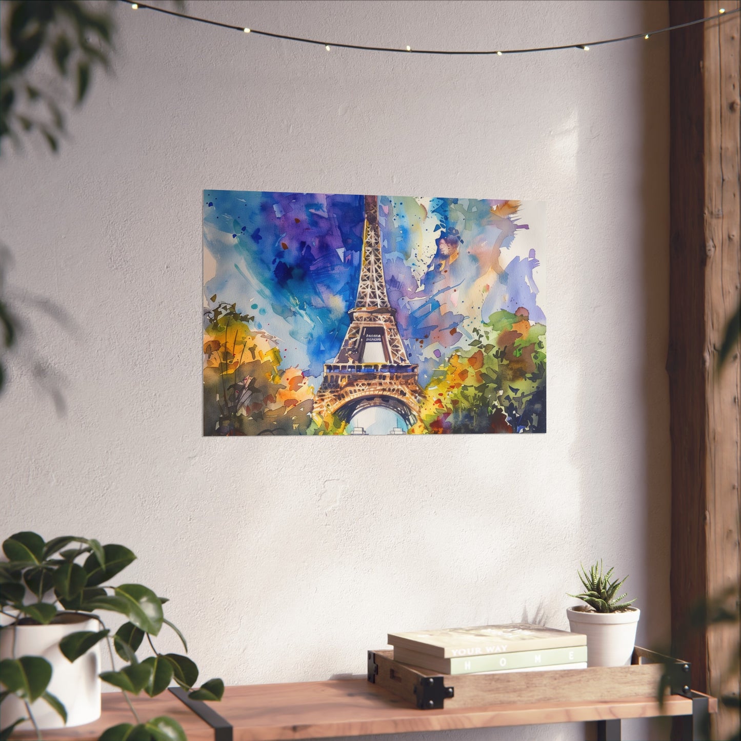 Experience the beauty of Paris with our Eiffel Tower tickets watercolor poster. Get your ticket to Parisian elegance and charm today!